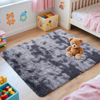 OLANLY Area Rugs for Living Room Bedroom, Machine Washable 2x3 Feet Soft Fluffy Shaggy Bedside Rug, Indoor Floor Carpet for Kids Girls and Boys, Nursery Room, Home Decor Aesthetic, Light Grey Tie-dye