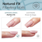 Modelones Steel Blue Press on Nails, Short Square Fake Nails, Reusable Nail Kit with Nail Glue Adhesive Tabs Mini Nail File, Nails Press Ons 32Pcs16 Sizes, Women Girl Gift