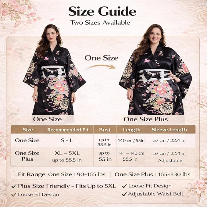 Kimonos for Women Japanese Style Satin Kimono Robe with Bow Belt Fan Hair Accessory and Tabi Socks