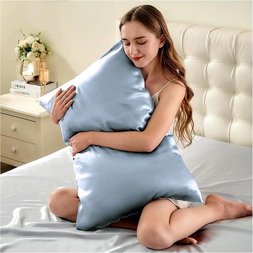 Anti Acne Pillow Cases Hypoallergenic, USA Made, King Size Silk Pillowcase for Hair and Skin, Premium 22 Momme Pure Mulberry Silk Pillow Cover, 1 Pc 20"x36" (King, Blue Grey)