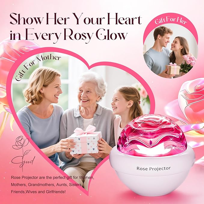 PIKOY Ambient Lighting with 11 Mixed+4 Solid Colors for Teen Girl Gifts Trendy Stuff Rose Flower Mood Light Sunset Lamp Dimmable Night Light Projector for Bedroom with Remote Mothers Day Gifts for Mom