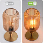 Mid Century Glass Table Lamp,Dimmable Desk Lamp,LED Bulb Included,Timer Build-in,Cognac Amber Ribbed Glass