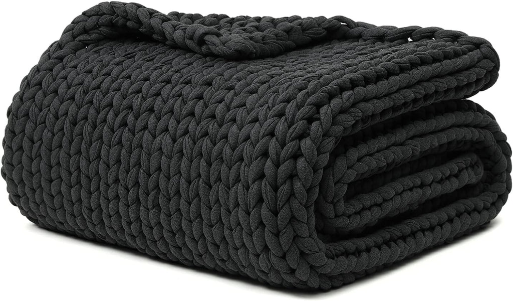 YnM 100% Cotton Weighted Blanket, Handmade Chunky Knitted Throw, No fillers Design, Soft and Breathable, Machine Washable Bed Blanket for Sleep or Home Decor (Dark Grey, 60x80 Inch, 25lbs)