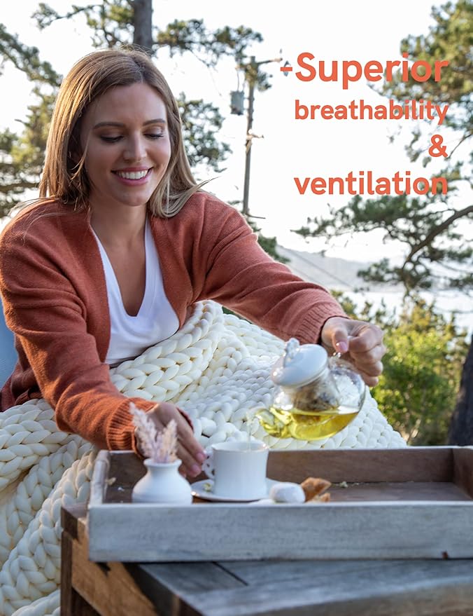 YnM Chenille Weighted Blanket, Handmade Chunky Knitted Design, Soft and Cozy, Temperature Regulating and Breathable, Machine Washable Throw for Sleep or Home Decor (Beige, 80x87 Inch, 25lbs)