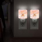 Bear Night Lights Plug Into Wall, Cute Fanciful Moon Clouds Winter Peach Energy Saving Automatic Led Night Lights for Guest Room Basement Office Decor 2pcs