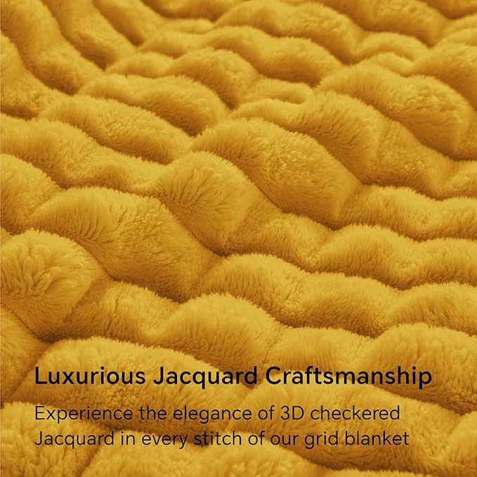 BEDELITE Mustard Yellow Throw Blanket Twin Size for Bed- Super Soft and Warm 3D Checkered Fluffy Fuzzy Fleece Blanket, Luxurious Plush Cozy Blanket for Room Decor Fall and Winter, 60x80 inches