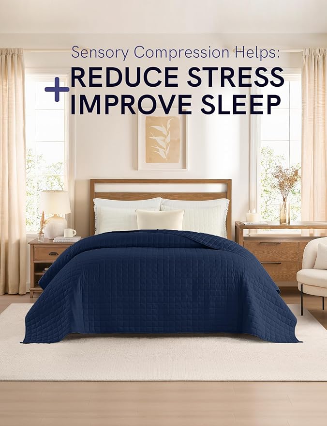 YnM Exclusive 40 lbs Weighted Blanket, Extra Heavy Cotton Bed Blanket for Two Persons, Ideal for Queen or King Bed (88x104 Inches, 40 Pounds, Navy)