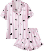 Umeyda Girls & Women Satin Pajamas Set Button Down 2 Piece Silk Pjs Shorts Set Ruffle Sleepwear, 5 Years-Women L