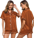 SWOMOG Womens Silk Satin Pajamas Set Short Sleeve Sleepwear Button Down Top and Shorts Loungewear 2 Piece Pjs Set XS-3XL