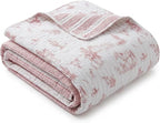 Rod's True Western Dusty Rose Cowgirl King Quilt, Reversible Pink and White Western Toile Bedding, Lightweight 100% Cotton Bedspread, 106x92 Inch