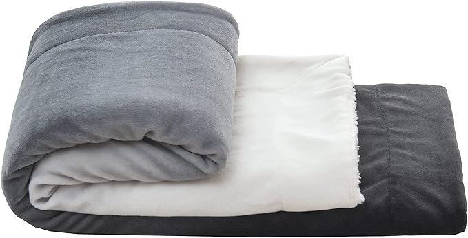 Elegant Comfort Throw Blanket, Reversible Sherpa Flannel, Ultra-Soft, Fuzzy, Cozy and Plush- All Season Lightweight Decorative Throw, 50 x 60 inches, Ombre Design Sherpa Throw, Gray