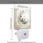 Panda Night Lights Plug Into Wall, Cute Fanciful Moon Flowers Spring Pastel Peach Smart Outlet Plug in Led Night Light Lamp for Guest Room Basement Office Decor 2pcs