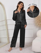 Ekouaer Pajamas For Women Set Silk Pjs 2 Piece Satin Sleepwear Long Sleeve Button Down Lounge Sets With Pant