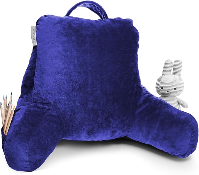 Clara Clark Reading Pillow for Kids & Teens with Shredded Memory Foam, Backrest Pillows for Reading, Watching, and Gaming Use on Couch, Bed, or Floor, Adjustable Support with Washable Cover Royal Blue