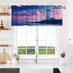 Moonlit Lighthouse Under Starry Night Sky Curtain Valance Peach Skin Velvet Printed Window Valance with Rod Pocket Light Filtering for Kitchen Bathroom 54x18in