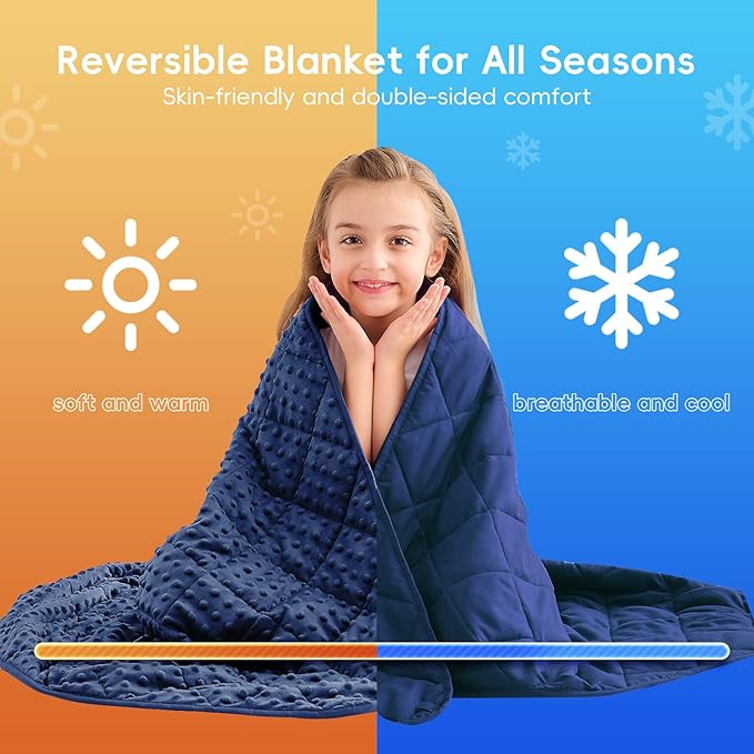 yescool Weighted Blanket 10 Pounds Blue Twin Size Cooling Weighted Throw Blanket, Minky Heavy Blankets Warm Weighted Comforter, Big Washable Thick Blankets Gift for 80-120lbs, 40 * 60in