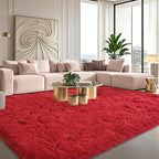Large Soft Fluffy Rugs for Living Room, 8x10 Feet, Red Faux Fur Area Rug - Plush Non-Slip Shag Shaggy Carpet for Bedroom, Kids Boys Girls Dorm Nursery Room