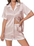 Ekouaer Womens Silk Satin Pajamas Set Animals Print Pjs Button Down Short Sleeve Lounge Set 2 Piece Sleepwear