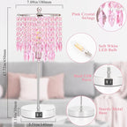 Boncoo Pink Crystal Lamps, Touch Control Crystal Table Lamp with Dual USB Charging Ports, 3 Way Dimmable Bedside Lamp Decorative Nightstand Lamp for Girls Bedroom, Living Room, B11 LED Bulb Included
