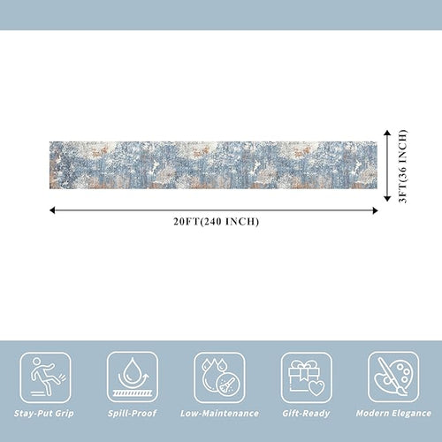 3x20 ft Extra Long Hallway Runner Rug - Non-Slip Washable Floor Runner with Rubber Backing, Modern Low Pile Thin Wide Carpet for Entryway, Kitchen, Living Room (Blue Rust, 3x20)