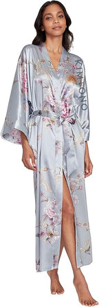 KIM+ONO Plus Size Luxury Kimono Robe for Women | Long Satin Floral Robe | Original Design | Removable Waist Tie Closure