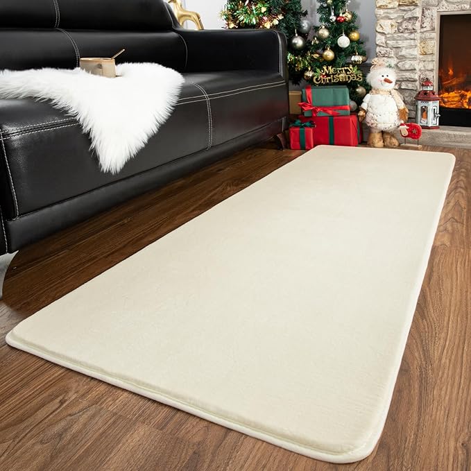 Przemy Washable Runner Rug for Bedroom Living Room, 2x6 Feet Cream Memory Foam Rug, Super Soft Modern Indoor Runner Carpet for Hallway Bedside Kids Room Girls Boys Dorm Nursery Decor Mat
