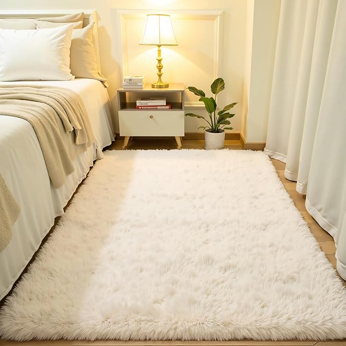 Softlife Area Rug for Living Room, Fluffy Shag Plush 5.3x7.6 Cream Rugs for Bedroom Girls, Shaggy Soft Fuzzy Kids Large Carpet for Dorm Bedside Ultra Cozy Non-Slip Indoor Decor