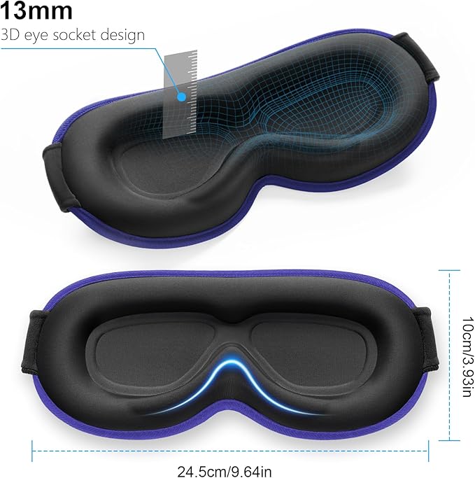 Gritin 100% Blackout Sleep Eye Mask for Women Men,Zero Eye Pressure Sleeping Mask-Ergonomic Design 3D Cutout Eye Movement and Eyelash Friendly Night Blindfold,Soft&Comfortable for Sleeping-Deep Purple