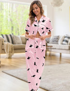 Silk Satin Pajama Set for Women 3-piece Short Sleeve Pajama with Pants Ruffle Shorts Cute Pj Set Button Down Sleepwear