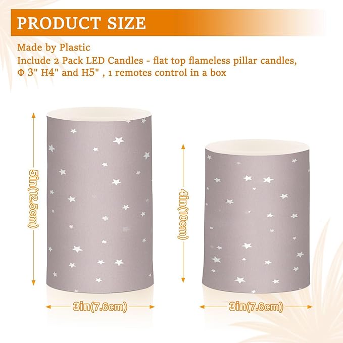 Childish Star and Moon Grey Peach Decorative Flickering Candles with Remote Electronic Lights Mystique with Timer for Party Valentine Battery Operated