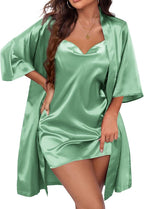 Ekouaer Women's Satin Robe Set Nightgown with Robes Silk Pajama Set 2 Pieces Lingerie Cowl Neck Cami Sleepwear Sets