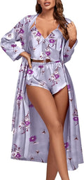 OPOIPIN Women's 3 Piece Pajama Set Sexy Cami Top and Shorts with Robe Sleepwear Loungewear Set