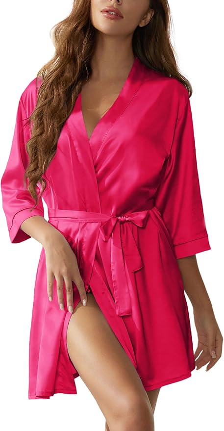 Senert Women's Silk Kimono Robe - Bride Bridesmaid Satin Sleepwear for Wedding Party - Short Silky Bathrobe