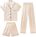 DIPUG 3 Piece Girls Silk Pajamas Set Soft Satin PJs Sleepwear for Comfortable Nights