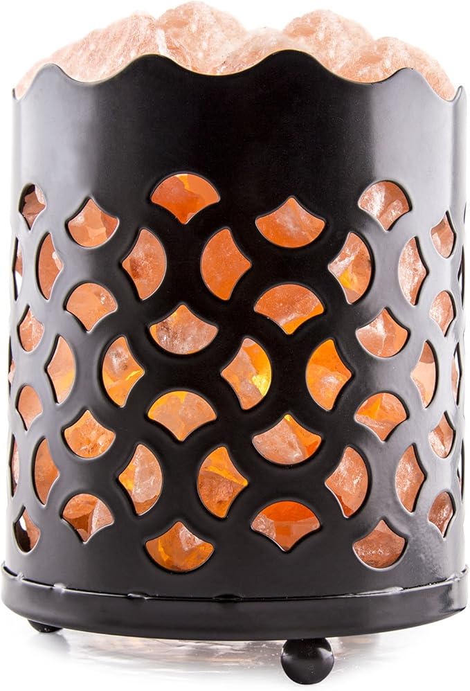 Himalayan Pink Salt Lamp Basket & Dimmer Cord Bulb (Fan)