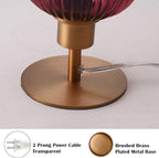 Mid Century Glass Table Lamp,Dimmable Desk Lamp,LED Bulb Included,Timer Build-in,Purple Ribbed Glass