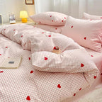 Nayoroom Gingham Duvet Cover Queen Size Pink Plaid Red Heart Printed on White Bedding Set 3 Pcs Kids Girls Cute Heart-Shaped Comforter Cover with Zipper Closure Soft Breathable Microfiber