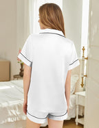 Silk Pajamas for Women Short Sleeve Sleepwear Soft Button Down Loungewear 2 Piece Satin Pjs Shorts Set S-XXL