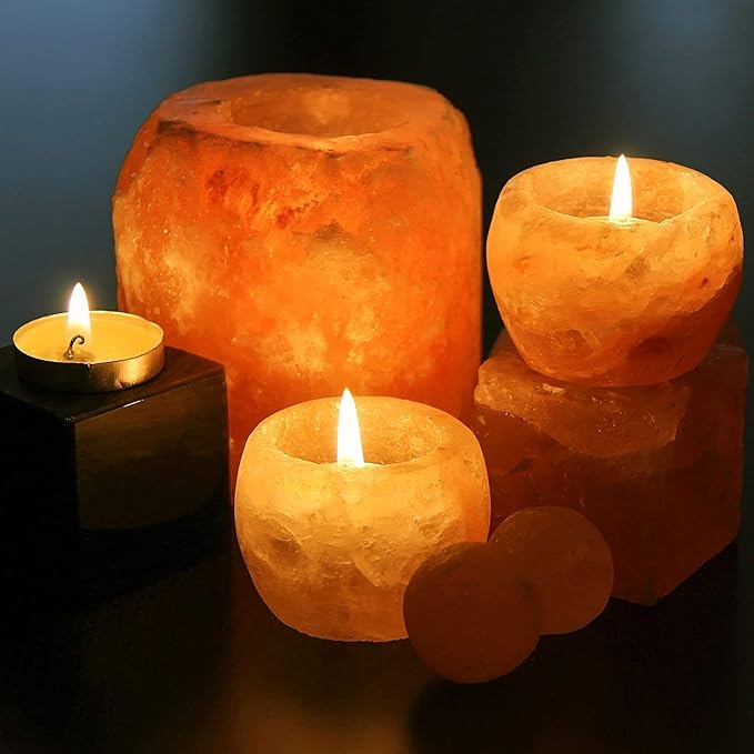 Himalayan Glow Salt Candle Holders, Home Décor Gift – Pink Salt Candle Lamp - 2 Pack