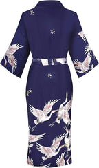 Valennia Women Long Silky Bathrobe Satin Kimono Robe Floral Printed Dressing Gown Sleepwear