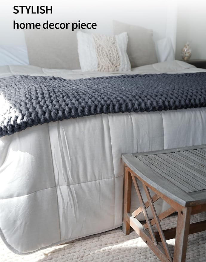 YnM Chunky Throw Blanket, Medium-Weight, Hand Knitted with Chenille Yarn, Skin Friendly, Ventilated and Breathable, Machine Washable, Home Décor Piece for Couch, Sofa and Bed (Lava Grey, 30x40 Inch)