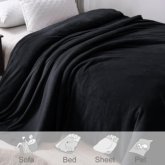 Exclusivo Mezcla Fleece Black Throw Blanket for Couch, Sofa, Super Soft and Warm Blankets, All Season, Cozy, Plush, Lightweight, 50x60 Inches