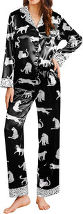 Ekouaer Silk Pajamas for Women Long Sleeve Satin Pajama Set Silky Pj Sets 2 Piece Button Down Loungewear Sleepwear