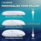 Sleepavo Adjustable Cooling Pillows Queen Size Set of 2 Pack - Extra Soft Shredded Memory Foam Best Pillows for Sleeping - Back, Stomach, Side Sleeper Pillow Medium Firm - Rayon Derived from Bamboo