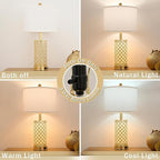 SAIWEYA Crystal Table Lamps Modern 3-Way Dimmable Bedside Lamp with 2 USB Ports & AC Outlets for Living Room Bedroom Nightstand Lamp Night Light (Gold- 1 Pack 24In)