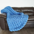 Boho Throw Blanket - Chunky Knit Blanket Full Size Blanket for Adult 54x75 Blue, Boho Blanket Bed Decor, Knit Blanket for Couch, Birthday Gift for Women, Ideas (Blue, 54"x75")
