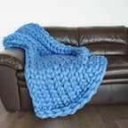 Boho Throw Blanket - Chunky Knit Blanket Full Size Blanket for Adult 54x75 Blue, Boho Blanket Bed Decor, Knit Blanket for Couch, Birthday Gift for Women, Ideas (Blue, 54"x75")