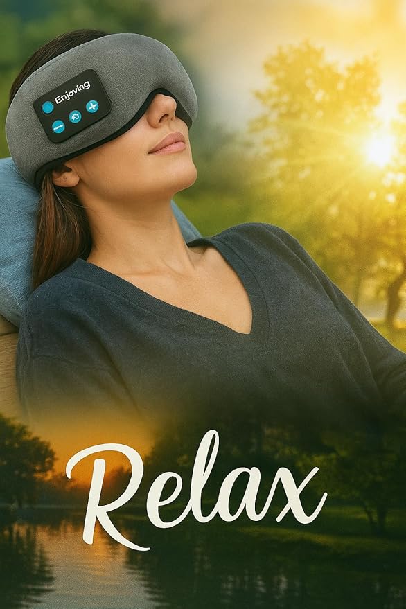 Bluetooth Sleep Mask with Built-in Headphones, Wireless Music Eye Mask, Ultra-Thin Stereo Speakers for Side Sleepers