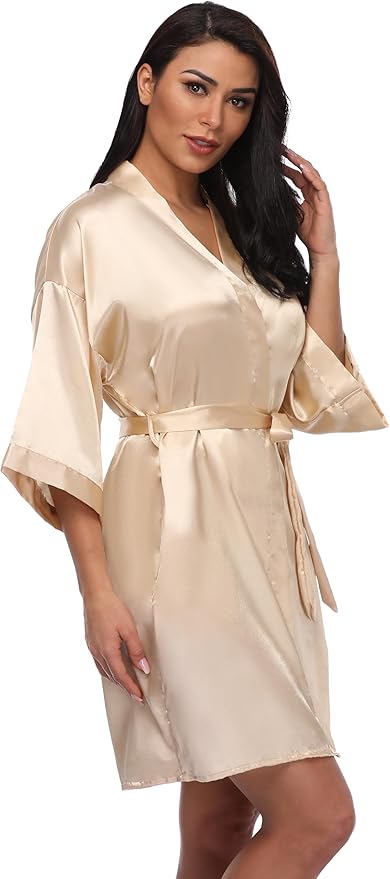 Women's Short Silky Robes Womens Satin Bathrobe Bride Bridesmaid Wedding Party Sleepwear Loungewear