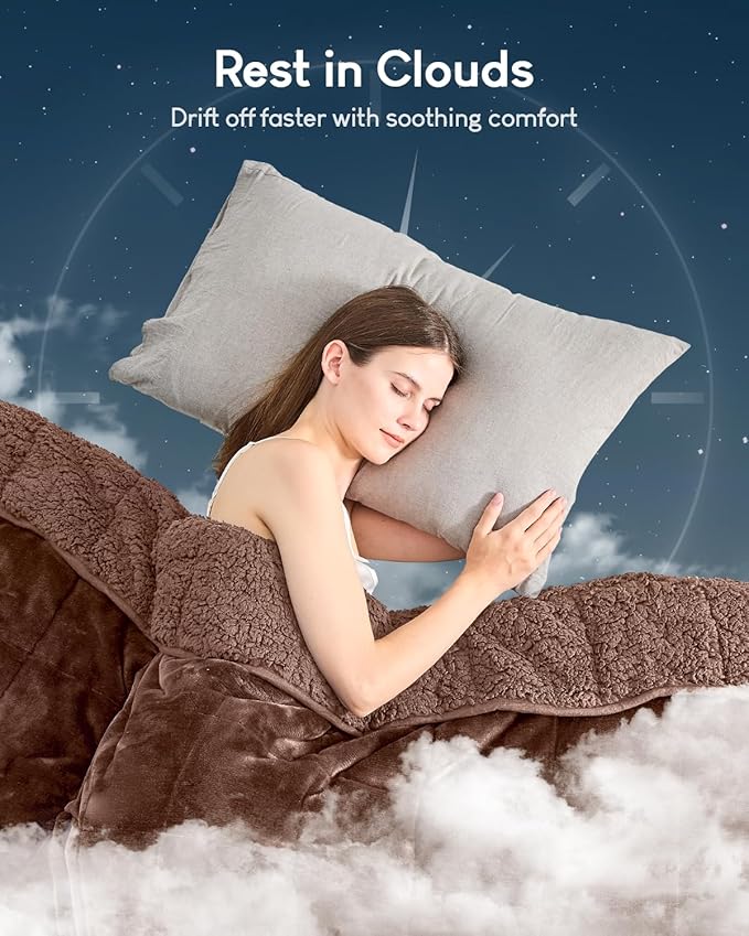 Cottonblue Weighted Blanket for Adults 20lbs Queen Size 60x80 in, Cozy Flannel Sherpa Fleece Weighted Throw Blankets Comfortable for Calming and Relax, Shaggy Bed Sofa Heavy Blankets, Chocolate Brown